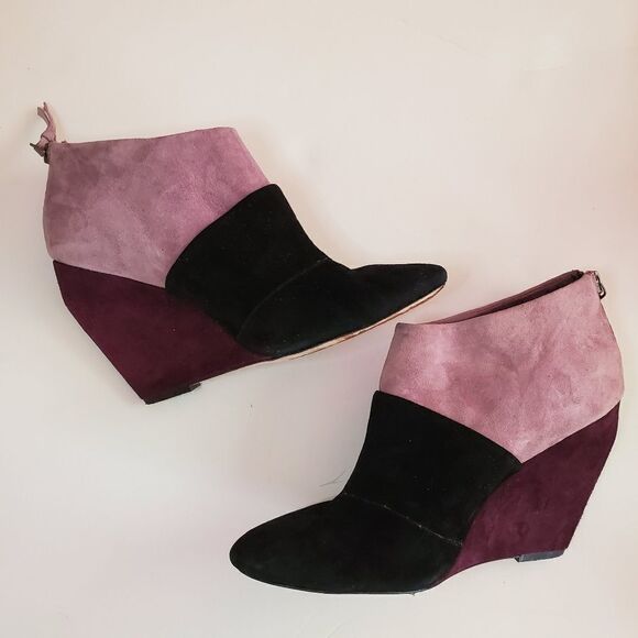 JEAN-MICHEL CAZABAT wedge bootie Rica purple suede color block 7.5 - Picture 2 of 11